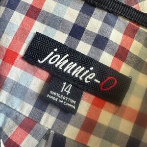 johnnie-O 🏄‍♂️ Boys Red & Blue Gingham All Cotton Button Down Shirt - Size 14